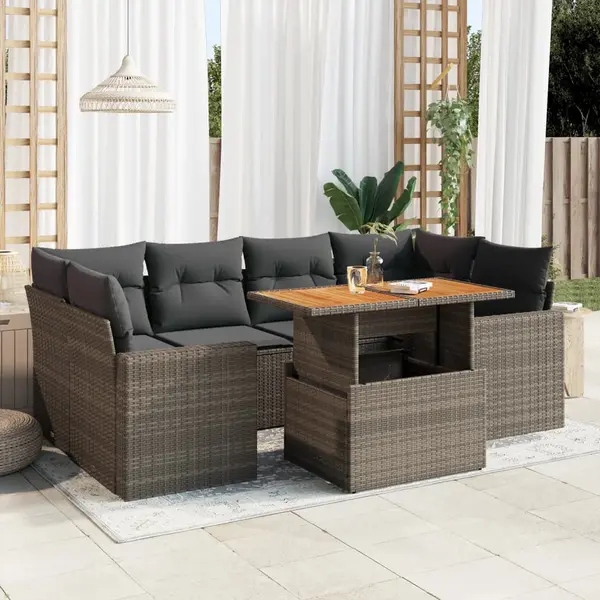 Gossi set canapele de gradina, 7 piese, cu perne, gri, poliratan