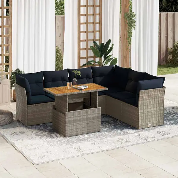 Gossi set canapele de gradina, 7 piese, cu perne, gri, poliratan