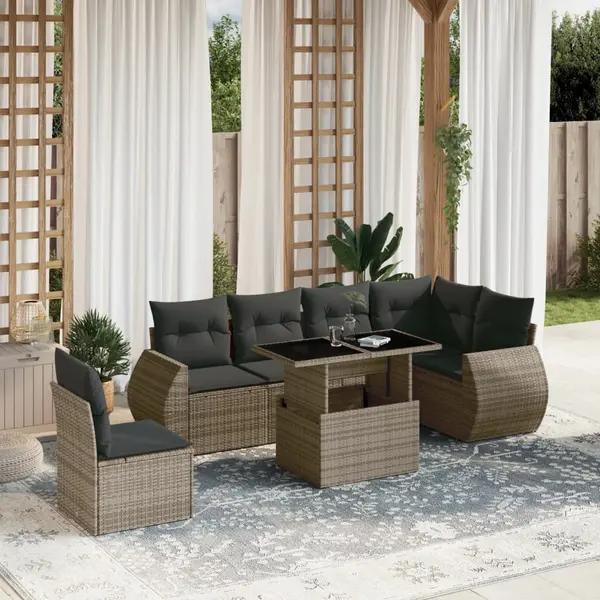 Gossi set canapele de gradina, 7 piese, cu perne, gri, poliratan
