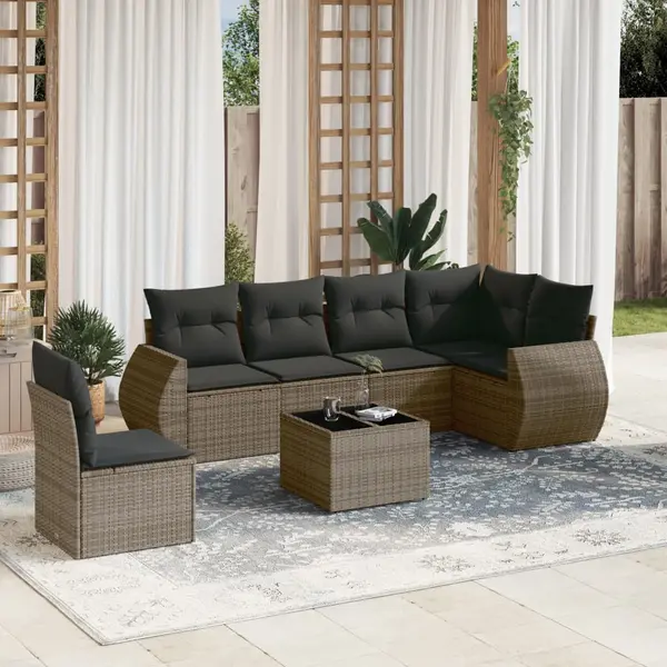 Gossi set canapele de gradina, 7 piese, cu perne, gri, poliratan
