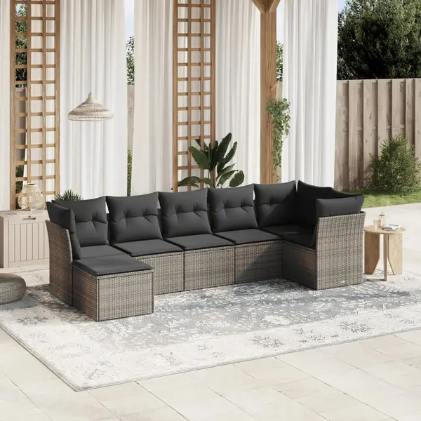 Gossi set canapele de gradina, 7 piese, cu perne, gri, poliratan