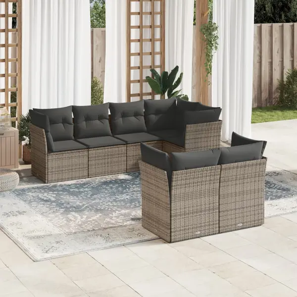 Gossi set canapele de gradina, 7 piese, cu perne, gri, poliratan