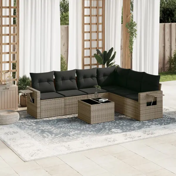 Gossi set canapele de gradina, 7 piese, cu perne, gri, poliratan