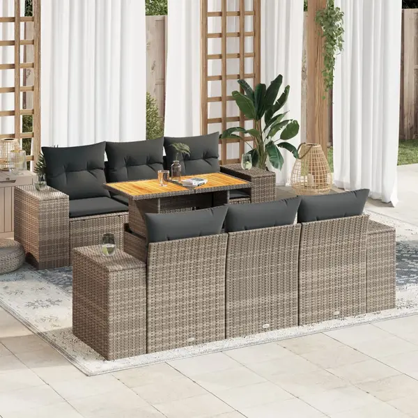 Gossi set canapele de gradina, 7 piese, cu perne, gri, poliratan