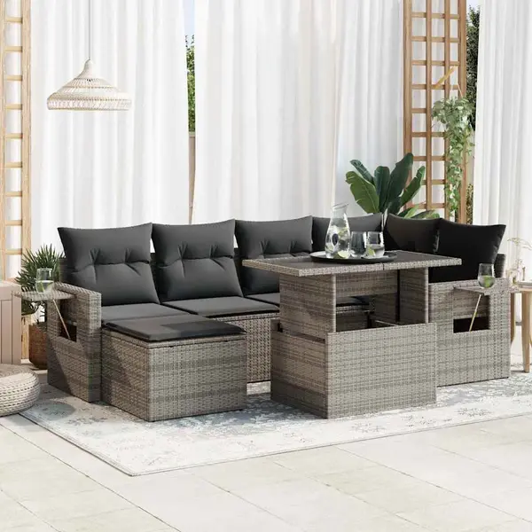 Gossi set canapele de gradina, 7 piese, cu perne, gri, poliratan