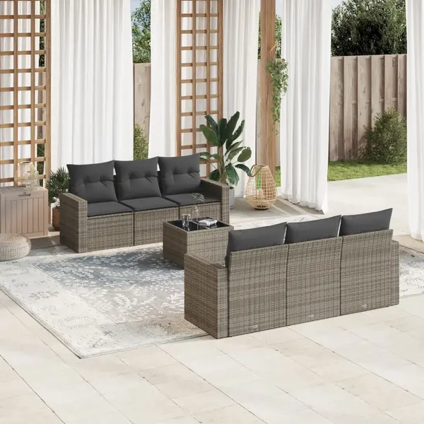 Gossi set canapele de gradina, 7 piese, cu perne, gri, poliratan