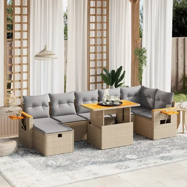 Gossi set canapele de gradina, 8 piese, cu perne, bej, poliratan