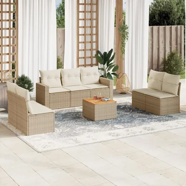 Gossi set canapele de gradina, 8 piese, cu perne, bej, poliratan