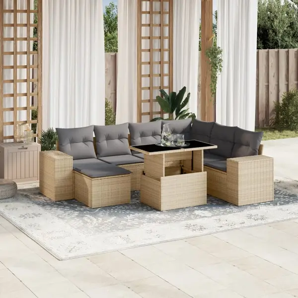 Gossi set canapele de gradina, 8 piese, cu perne, bej, poliratan