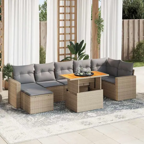 Gossi set canapele de gradina, 8 piese, cu perne, bej, poliratan