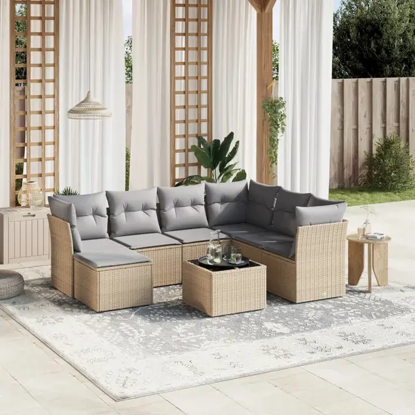 Gossi set canapele de gradina, 8 piese, cu perne, bej, poliratan