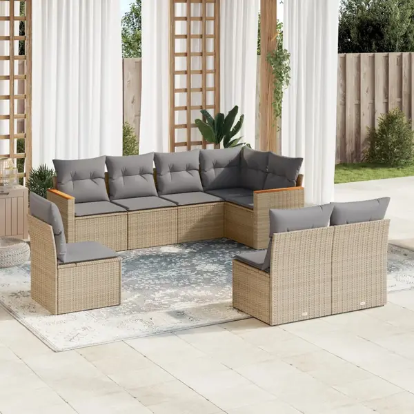 Gossi set canapele de gradina, 8 piese, cu perne, bej, poliratan