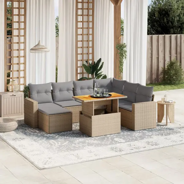 Gossi set canapele de gradina, 8 piese, cu perne, bej, poliratan