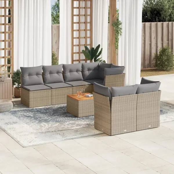 Gossi set canapele de gradina, 8 piese, cu perne, bej, poliratan
