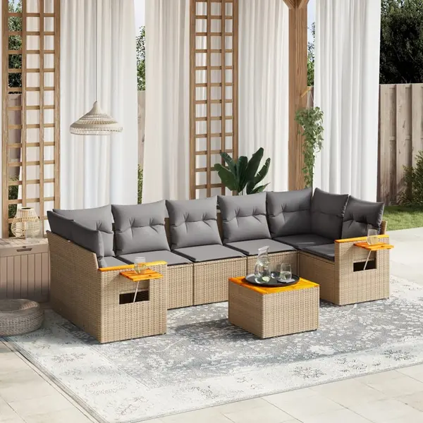 Gossi set canapele de gradina, 8 piese, cu perne, bej, poliratan