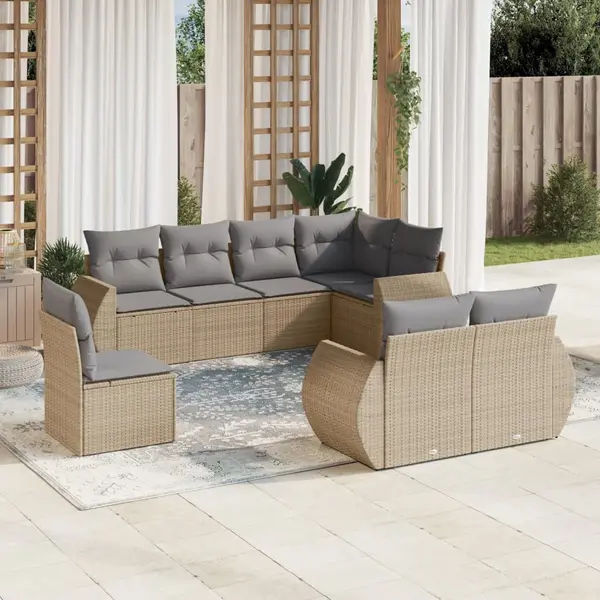 Gossi set canapele de gradina, 8 piese, cu perne, bej, poliratan