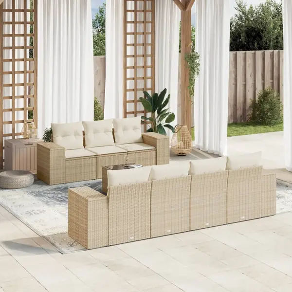 Gossi set canapele de gradina, 8 piese, cu perne, bej, poliratan