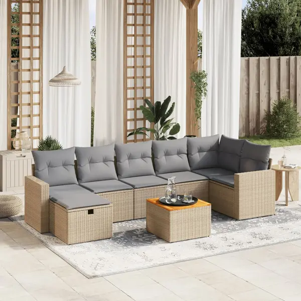 Gossi set canapele de gradina, 8 piese, cu perne, bej, poliratan