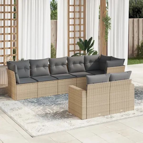 Gossi set canapele de gradina, 8 piese, cu perne, bej, poliratan