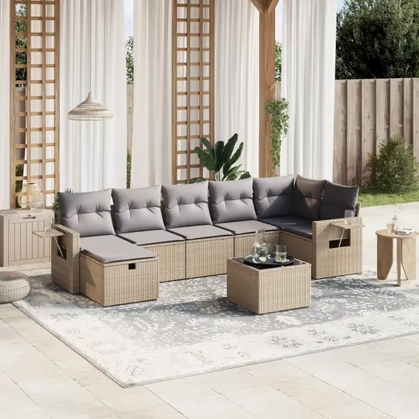 Gossi set canapele de gradina, 8 piese, cu perne, bej, poliratan