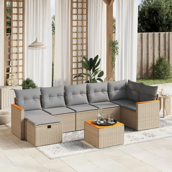 Gossi set canapele de gradina, 8 piese, cu perne, bej, poliratan