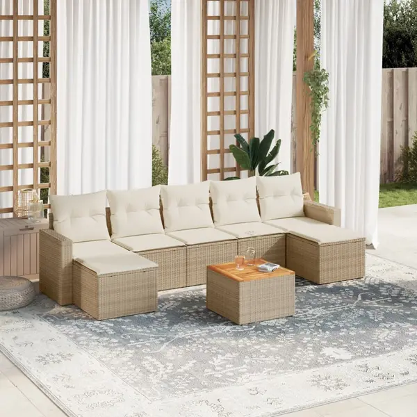 Gossi set canapele de gradina, 8 piese, cu perne, bej, poliratan