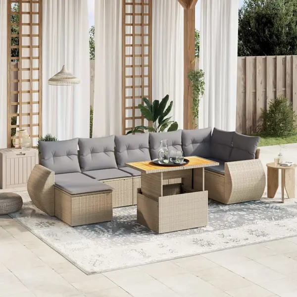 Gossi set canapele de gradina, 8 piese, cu perne, bej, poliratan