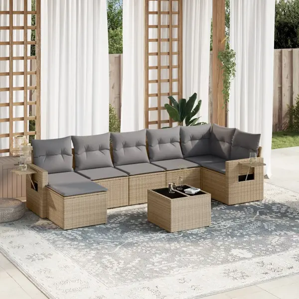 Gossi set canapele de gradina, 8 piese, cu perne, bej, poliratan