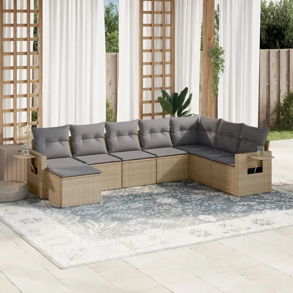 Gossi set canapele de gradina, 8 piese, cu perne, bej, poliratan