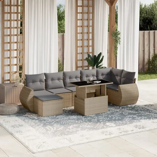 Gossi set canapele de gradina, 8 piese, cu perne, bej, poliratan