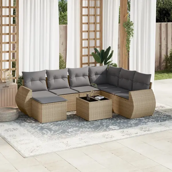 Gossi set canapele de gradina, 8 piese, cu perne, bej, poliratan