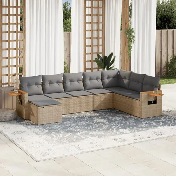 Gossi set canapele de gradina, 8 piese, cu perne, bej, poliratan