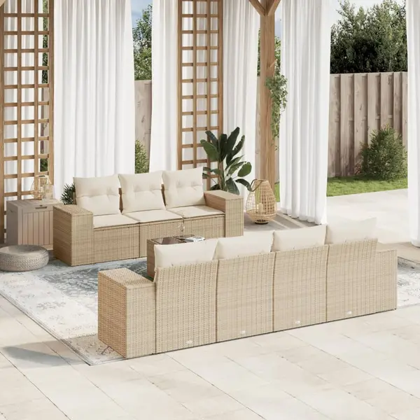 Gossi set canapele de gradina, 8 piese, cu perne, bej, poliratan