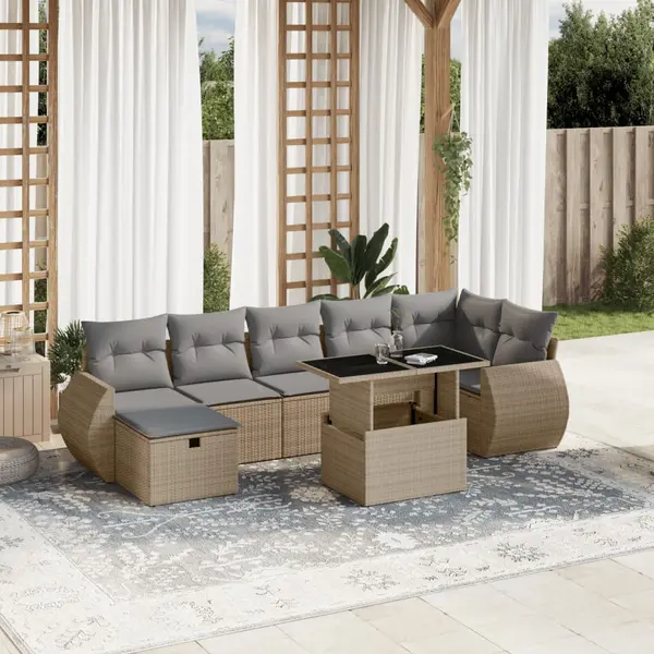 Gossi set canapele de gradina, 8 piese, cu perne, bej, poliratan