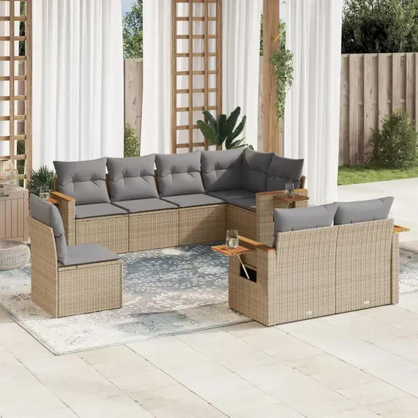Gossi set canapele de gradina, 8 piese, cu perne, bej, poliratan