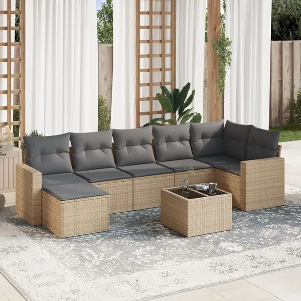 Gossi set canapele de gradina, 8 piese, cu perne, bej, poliratan