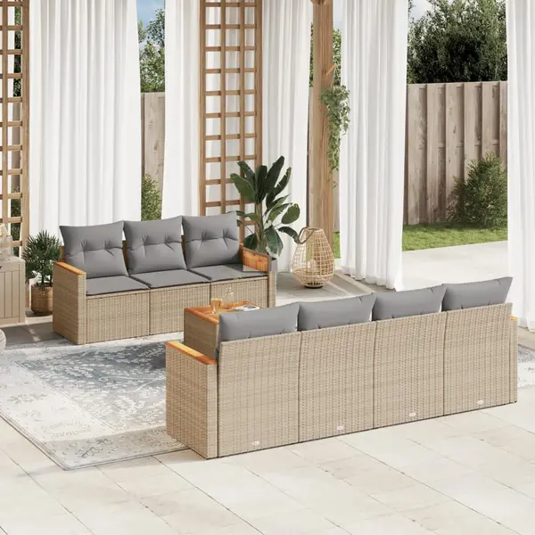 Gossi set canapele de gradina, 8 piese, cu perne, bej, poliratan