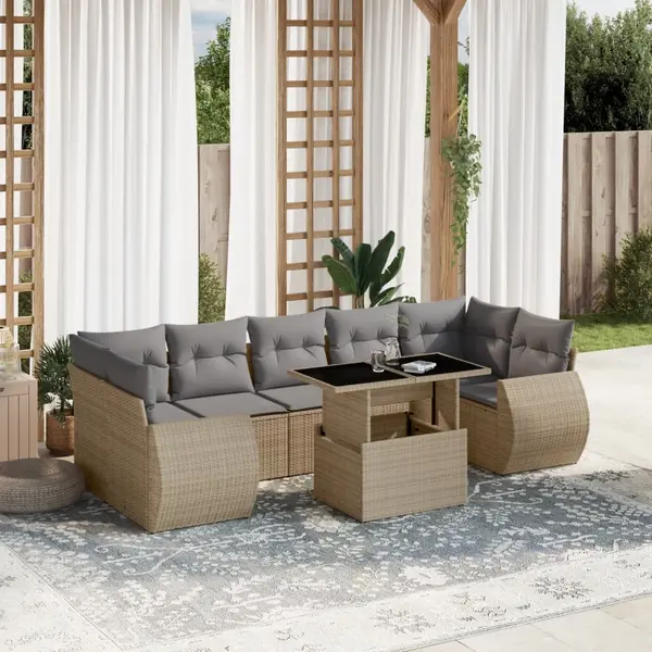 Gossi set canapele de gradina, 8 piese, cu perne, bej, poliratan