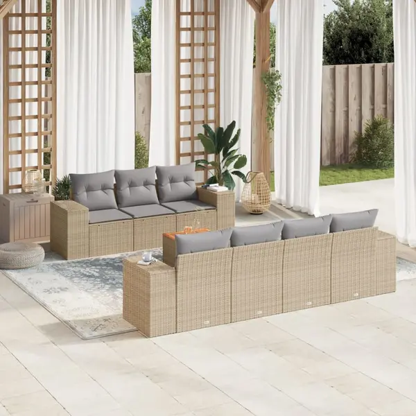 Gossi set canapele de gradina, 8 piese, cu perne, bej, poliratan