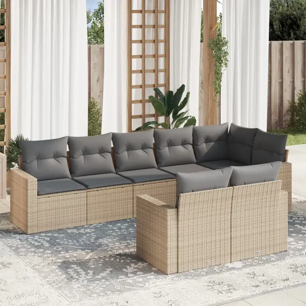 Gossi set canapele de gradina, 8 piese, cu perne, bej, poliratan