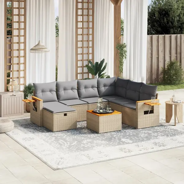 Gossi set canapele de gradina, 8 piese, cu perne, bej, poliratan