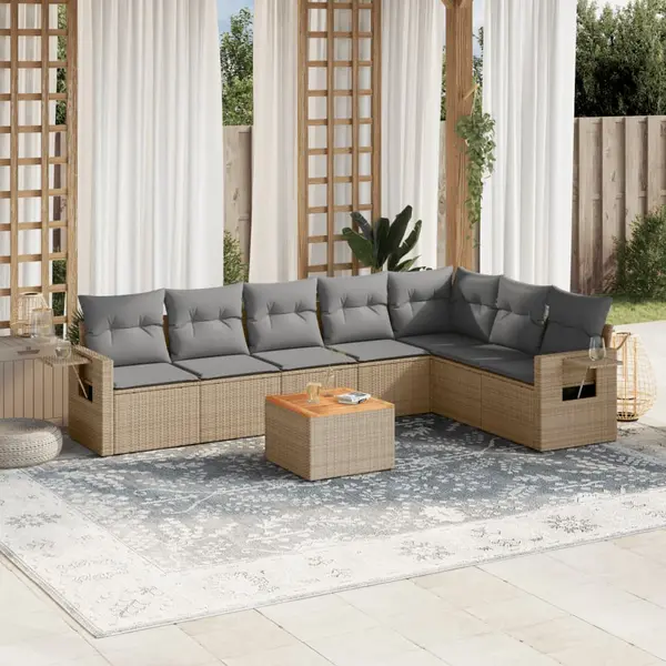 Gossi set canapele de gradina, 8 piese, cu perne, bej, poliratan