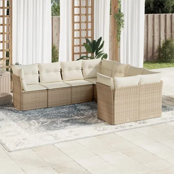 Gossi set canapele de gradina, 8 piese, cu perne, bej, poliratan