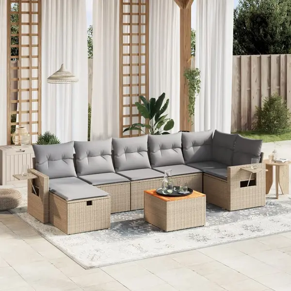 Gossi set canapele de gradina, 8 piese, cu perne, bej, poliratan