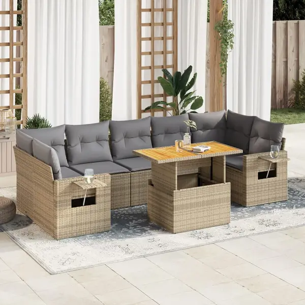 Gossi set canapele de gradina, 8 piese, cu perne, bej, poliratan