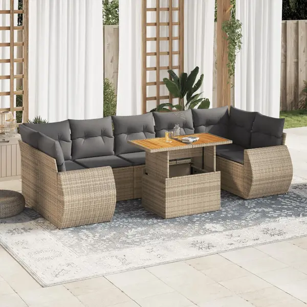 Gossi set canapele de gradina, 8 piese, cu perne, bej, poliratan