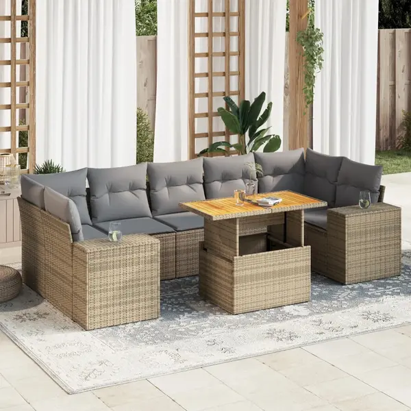 Gossi set canapele de gradina, 8 piese, cu perne, bej, poliratan