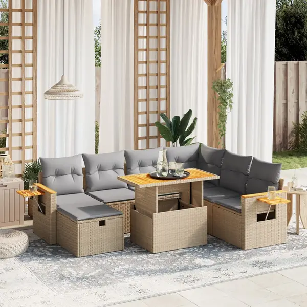 Gossi set canapele de gradina, 8 piese, cu perne, bej, poliratan