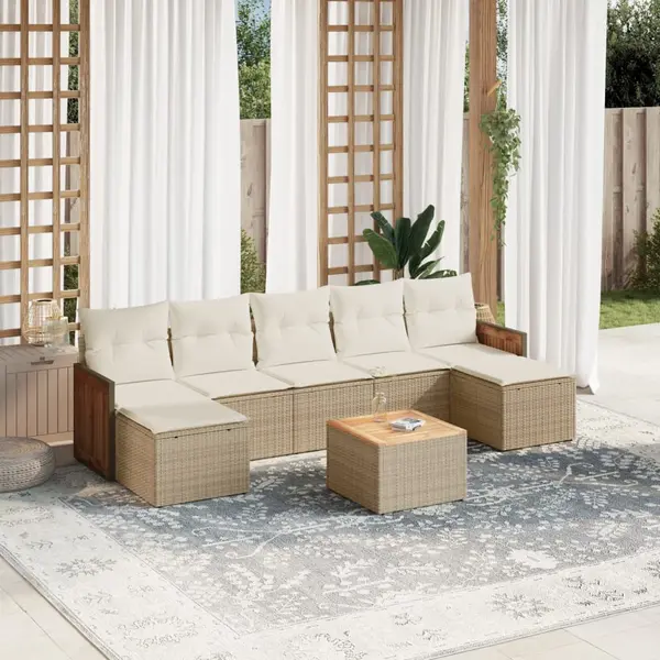 Gossi set canapele de gradina, 8 piese, cu perne, bej, poliratan
