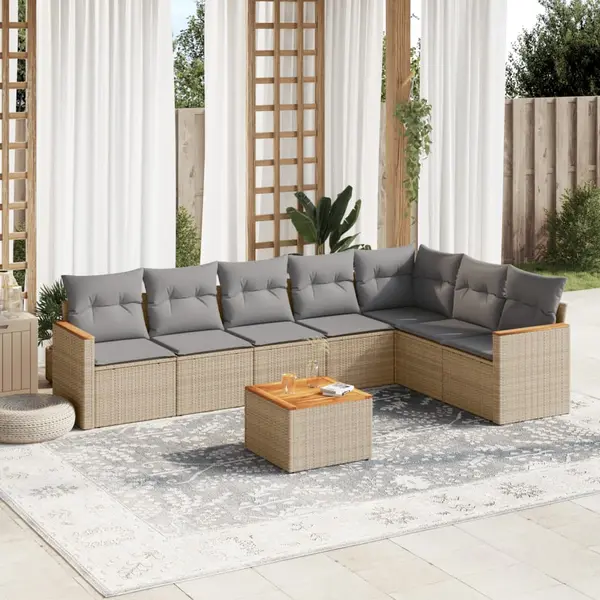 Gossi set canapele de gradina, 8 piese, cu perne, bej, poliratan
